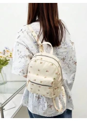 Floral Print Backpack Lightweight Allover Floral Graphic Curved Top Backpack School Bag College Style Fashion Zipper Student Girls Backpack New Back To School Backpack Butterfly Pattern Classic Backpa