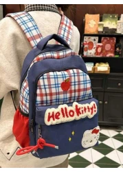 Sanrio Hello Kitty Backpack Retro Plaid Cute Cartoon Large Capacity Lightweight School Bag For Female College Students Niche Design Ideal For Classes And Casual Use Stylish Student Backpack For Everyd