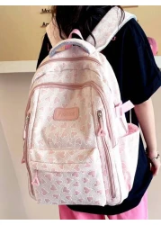 حقيبة ظهر كبيرة السعة بلون سادة وتصميم بسيط للمدرسة والجامعة