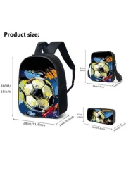 3 قطع / مجموعة حقيبة ظهر مطبوعة بنمط كرة القدم ثلاثي الأبعاد، حقيبة عبر الجسم، حافظة أقلام، حقيبة مدرسية 16 بوصة