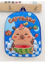 1 Pc New Boys And Girls Cartoon Capybara Print Pvc Nylon Backpack Adjustable Straps Zipper Closure Cute Casual Bag For School Outdoor Activities Travel And Friends Gift