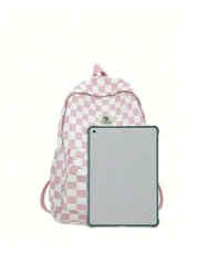 1 PC Back To School Large Capcity School Bag With Laptop Compartment Fashion Versatile All Purpose Backpack Purse Simplicity Gingham Durable Nylon School Backpack With Adjustable Strap Multiple Pocket