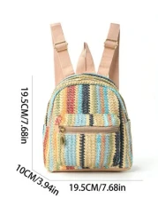1 Piece Children S Multi Color Straw Casual And Fashionable Mini Backpack Lightweight Multi Functional Backpack For Travel And Vacation Suitable For Boys And Girls Outdoor Travel Use