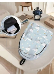 1pc Cute Duck Pattern Pocket Backpack Zipper Closure Pocketed Backpack Stylish For Boys And Girls Suitable For School And Outdoor Activities