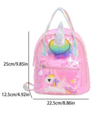 1 Pc New Sequined Material Cute Cartoon Pony Solid Color Girl Backpack Can Be Carried On One Shoulder Smooth Zipper Opening And Closing Sweet And Exquisite Elegant And Stylish Suitable For School Trav