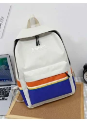 1pc Nylon Zipper Closure Fashionable Contrast Color Solid Color College Style Backpack With Sufficient Capacity Suitable For All Occasions Lightweight Travel Backpack Comfortable And Adjustable Should