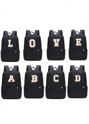 حقيبة ظهر مدرسية واحدة، أنيقة وعملية، بسعة كبيرة، لون سادة، مناسبة لجميع الفصول، 26 حرفًا مزخرفة بزهور، بسحاب