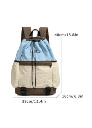1pc New Fashionable High End Contrast Color Student Backpack Lightweight Backpack For Outdoor Sports And Casual Water Resistant Nylon