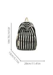 1pc New Versatile High Quality Vertical Striped Backpack Large Capacity Student Commuting Daily Casual Rucksack