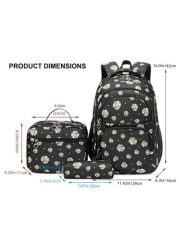 3pcs Girl Chrysanthemum Patterned Children Backpack Set School Bag Lunch Box Pencil Case