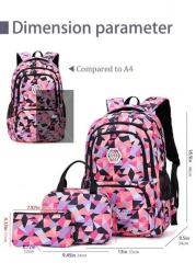3 Piece Geometric Print Backpack Set Student Bookbag For 15 6 Inch Laptop High Capacity Lightweight Travel Bag Back To School Gift