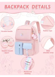 1PC Girls Backpack With Unicorn Keychain Lightweight Macaron Color School Bookbag Simple Polyester Travel Daypack For School Outdoor Ideal Birthday Gift Back To School Essential