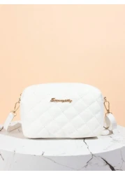 Quilted Zipper Square Bag Metal Letter Decor Shoulder Bag Adjustable Fashionable Girls Crossbody Bag Casual Phone Pouch