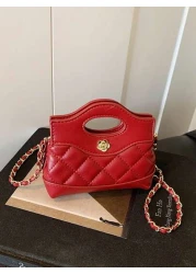1 Pc New Style Girls Solid Color Diamond Quilted Pattern Pu Small Crossbody Bag Metal Strap Magnetic Closure Fashionable And Versatile For Outings Shopping Gatherings Or As A Gift For Friends