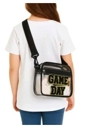 1pc Kids Cute Fashion Tpu Transparent Crossbody Bag Chenille Letters Embroidery Game Day Adjustable Shoulder Strap Zipper Closure Waterproof Simple Style Suitable For Going Out And Daily Commuting Hol