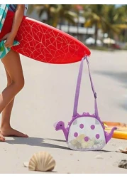 Colorful Dinosaur Shaped Beach Bag For Youngsters Lightweight Foldable With Adjustable Strap Mesh Pocket Zip Closure Dinosaur Shaped Beach Bag Outdoor Storage Bag Cute Travel Shoulder Bag Dinosaur Sha
