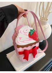 1pc Korean Pu Material Ice Cream Bag Cute Strawberry Full Of Fashion Sense Simple Closure Convenient For Taking And Putting Items Perfect For Shopping Work Or Travel Very Suitable For Taking Out To Pl