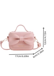 1pc New Fashionable Chic Handbag Solid Color Sweet Bow PU Small Square Shoulder Bag