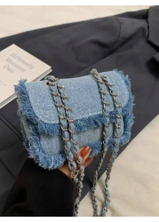 Frayed Chain Strap Shoulder Crossbody Mini Square Bag For Girls Retro Style