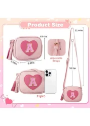 Heart Purse Little Girl Purse Birthday Gifts Cute Leather Toddler Purse Small Crossbody Bag With Tassel Personalized Initial Letter Bag Novelty Wallets For 2 10 Year Old Girl Children s Gifts Birthday