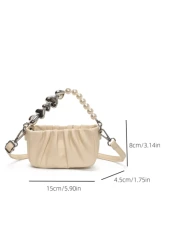 1pc New Fashion Elegant Solid Color Pearl Handbag With Pleats Shoulder Crossbody Bag