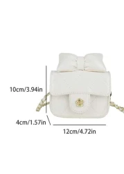 1 Pc New Diamond Shaped Solid Color Pu Material Girl s Bow Crossbody Bag Metal Chain Shoulder Strap Magnetic Buckle Closure Cute And Sweet Exquisite And Simple Suitable For Daily Vacation Shopping