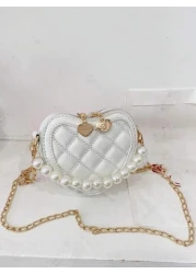 New Embroidered Heart Shaped Small Bag For Girls Fashionable Pearl Handbag For Little Princess