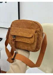 1pc Young Girl Plush Fabric Zipper Closure Casual Sling Bag Suitable For Everyday Use