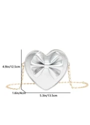 1 Piece Of Bow Pu Love Chain Bag For Girls Zipper Closure Shoulder Messenger Bag Fashionable And Versatile Candy Colored Mini Bag Lipstick Coin Purse Suitable For Daily Use