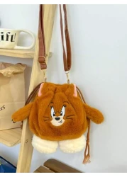 TOM AND JERRY. حقيبة كتف بتصميم كلب وفأر تام وجيري، حقيبة دلو بنمط القط توم فأر، حقيبة عبر الجسم ذات تعليق وسحاب يدوي