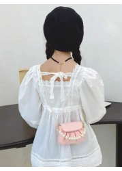 1pc Fashionable Sweet Pearl Chain Shoulder Messenger Bag Fashionable Pleated Underarm Bag Korean Version Of Hand Held Cute Girl Bag Pu Pleated Design Pearl Handbag High Grade Solid Matching Suitable F