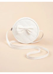 1pc Girls PU Quilt Plaid Bow Soft Sweet Round Mini Crossbody Bag Suitable For Daily Use