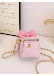 1 Pc New Cute Mini Bow Decorated Diagonal Strapped Bag For Girls Zipper Closure Pu Material Lightweight Perfect For Daily Outings Outdoor Activities Shopping And Festive Gifts