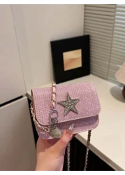 1pc Fashionable Sweet Shining Star Bag Crossbody Super Hot Chain Versatile Exquisite Small Bag Niche Mini Lipstick Bag Fashionable Chain Shoulder Strap With Sweet Five Pointed Star Decoration Suitable