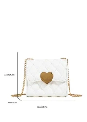 Fashionable Girl s Solid Color Embroidered Shoulder Bag Casual PU Leather Heart Pattern Crossbody Bag
