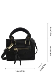 Mini Girls Square Bag Litchi Embossed Zipper Front Decor Double Handle For Daily