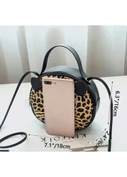 1pc Girl s New Leopard Print Bag Pu Leather Cat Mobile Phone Bag Cute Fashion Small Round Bag Ideal Choice For Gifts