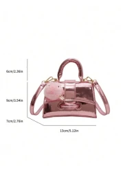 Solid Color Pu Leather Mini Children s Handbag With Metallic Texture