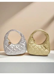 حقيبة يد مطرزة بشكل هلال للأطفال، محفظة صغيرة للبنات بنمط مربعات متفرقة، علبة أحمر الشفاه، حقيبة طرية عصرية،