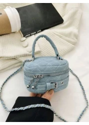 Children Denim Handbag Chain Messenger bag Box bag Lightweight Mini Handbag Zipper Rhombic lattice Quilting Small square bag Cute Vintage Casual Small bag Suitable for primary school boys and girls