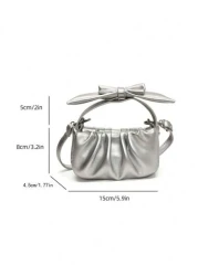 حقيبة صغيرة جديدة على شكل سحابة مع زخرفة فيونكة، حقيبة كروسبودي مربعة صغيرة جداً علبة أحمر الشفاه، حقيبة حفلة