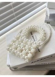 Girls Faux Pearl Beaded Square Bag