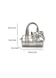 Fashionable Bow Decor Mini Handbag Solid Color Cute Crossbody Bag Lipstick Purse