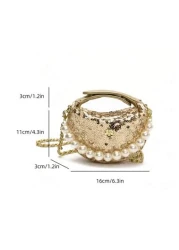 حقيبة يد صغيرة بأشكال هلالية متلألئة، حقيبة كروس جسد صغيرة للمعصم أو الكتف، حقيبة أحمر شفاه ، حقيبة سهرة