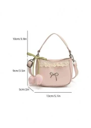 Cute Bow Handbag Lace PU Leather Shoulder Bag Mini Crossbody Coin Purse Elegant Lady Design Small Backpack