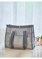 New Fashion Mesh Hollow Out Tote Bag Shoulder Bag Casual Swimwear Bag Travel Toiletry Organizer Bag With Buckle
