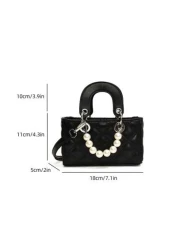 European American Style Embroidered Chain Strap Handbag With Pearls Small Crossbody Purse