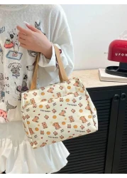 1pc Cute Capybara Printed Nylon Bag Ins Large Capacity Handbag Niche Versatile Shopping Bag Lunch Bag Lunch Box Bag Hand Held Lunch Bag Handbag Smooth Zipper Suitable For Going Out Shopping Daily Use