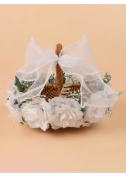 1pc Beautiful Bowknot Ribbon Flower Girl Basket For Wedding Woven Flower Girl Petal Toss Basket
