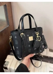 1PC Handbag Fashion Texture Letter Cute Cartoon Bear Print Popular Bucket Bag Korean Small Bag Multifunctional One Shoulder Crossbody Girl s Bag Suitable For Teenagers Going Out For Camping Travel Use